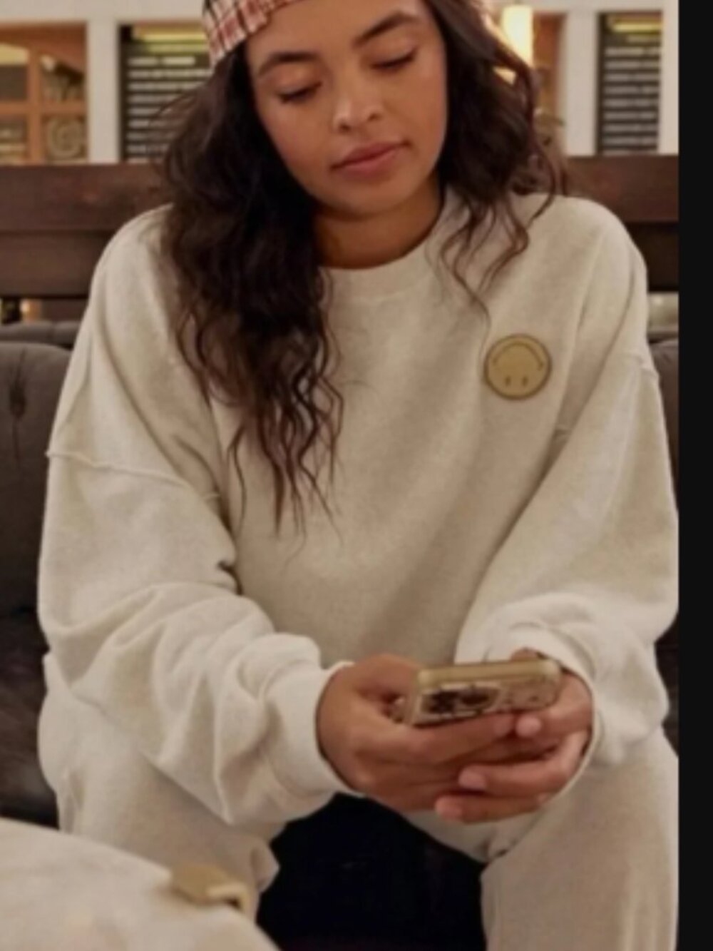 Aerie x The Smiley Company Oversized Chill Crew Sweatshirt Ivory Size Large Cozy